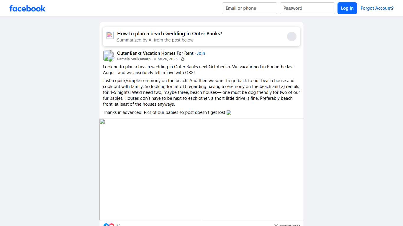 Outer Banks Vacation Homes For Rent Looking to plan a beach wedding in Outer Banks next Octoberish Facebook